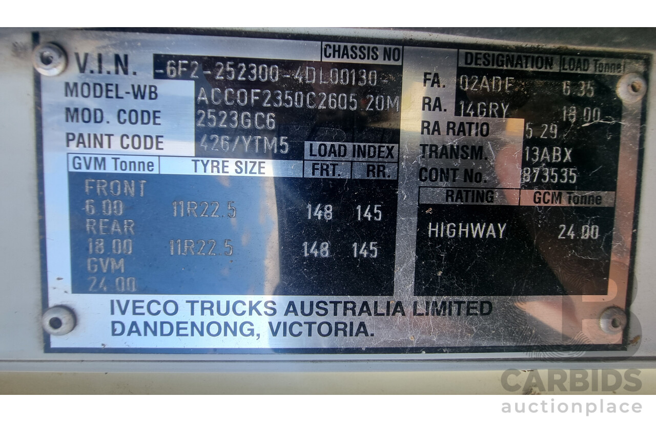 03/2004, IVECO Acco C/Cab 6WH DC LE 2350G ISC Cummins 12,000L Water Cart