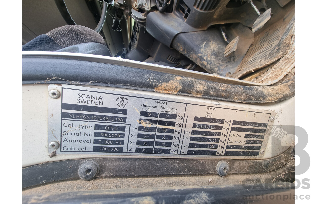 12/2003 Scania P124 6x4, 12L Diesel, Tipper Truck