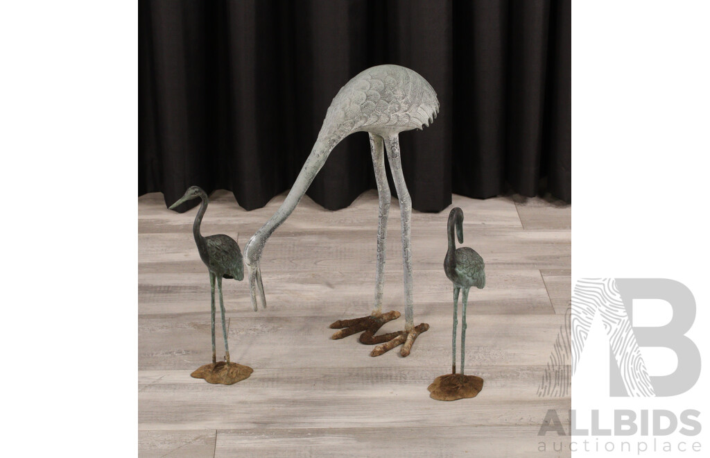 Collection of Three Metal Garden Brolgas