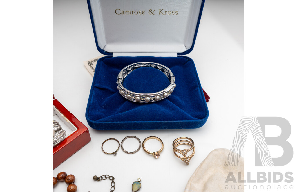 Camrose & Kross Reproduction Jacqueline Kennedy Bangle Boxed & Collection of Other Vintage Jewellery Items
