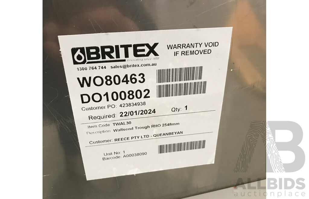 Britex Stainless Steel Wallsend Basin Trough