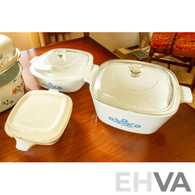 Assorted Job Lot - Ceramic Corning Ware, Glass Pie Dish, Enamel Floral Roasting Pan ETC
