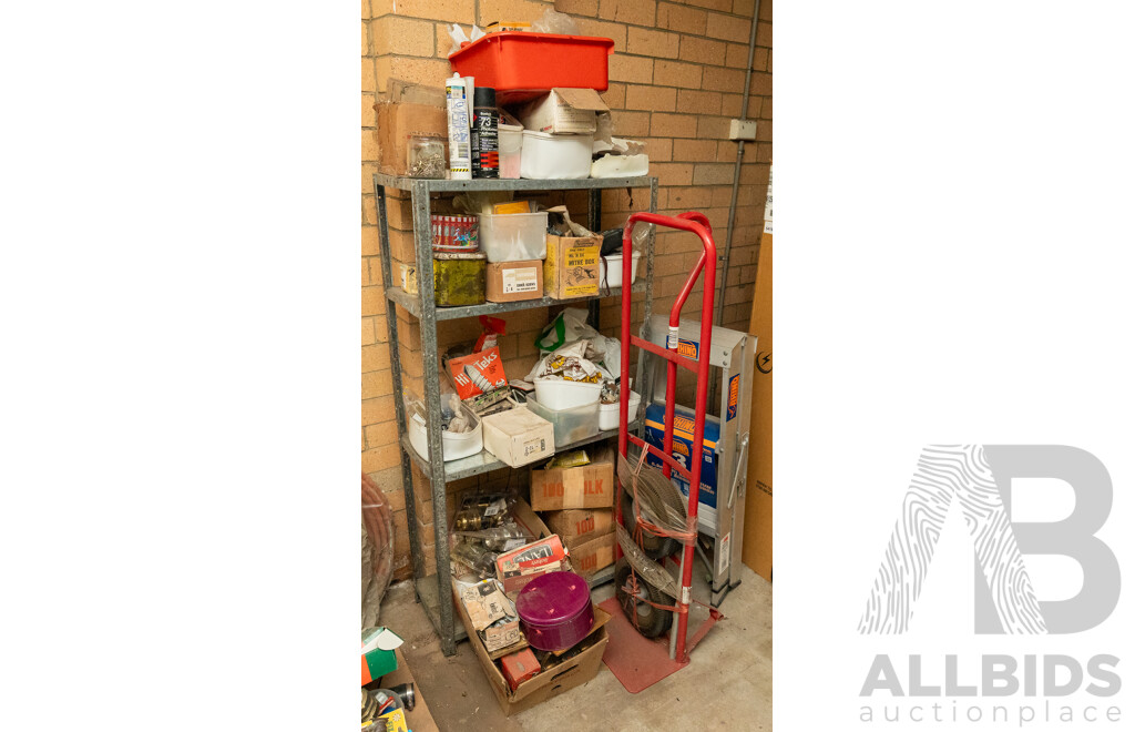 Assorted Job Lot - 4 Bay Shelf with Contents ETC
