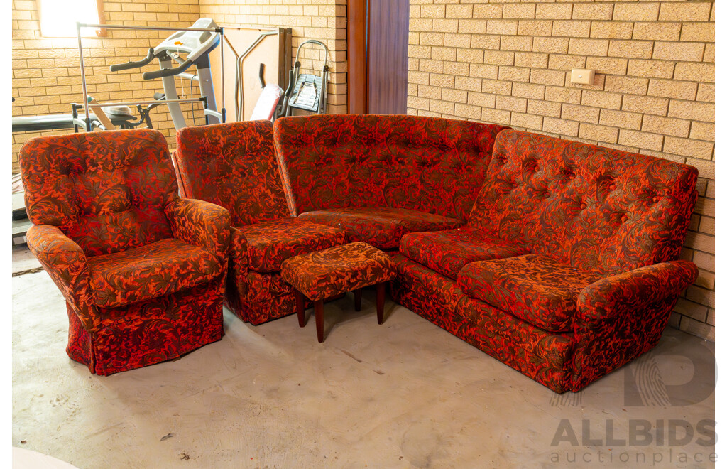 5 Piece Vintage Textured Modular Sofa with 2 Single Seater Rocking Armchairs & Small Ottoman/ Footstool