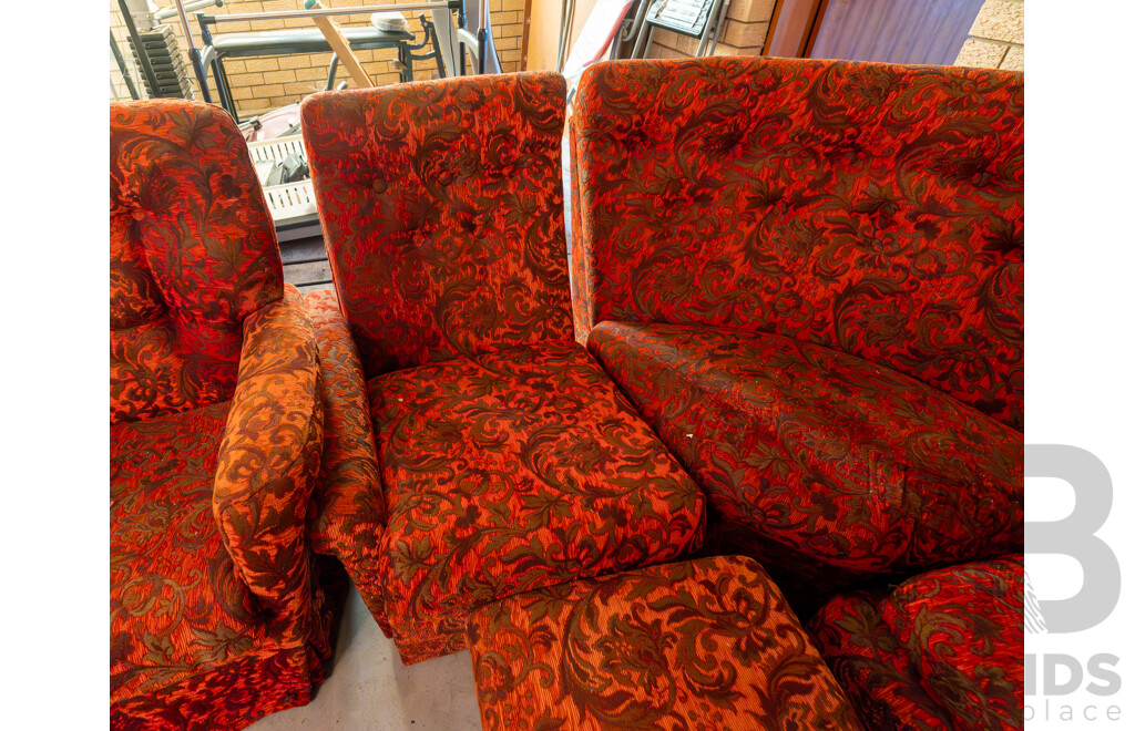 5 Piece Vintage Textured Modular Sofa with 2 Single Seater Rocking Armchairs & Small Ottoman/ Footstool