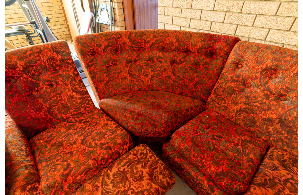 5 Piece Vintage Textured Modular Sofa with 2 Single Seater Rocking Armchairs & Small Ottoman/ Footstool