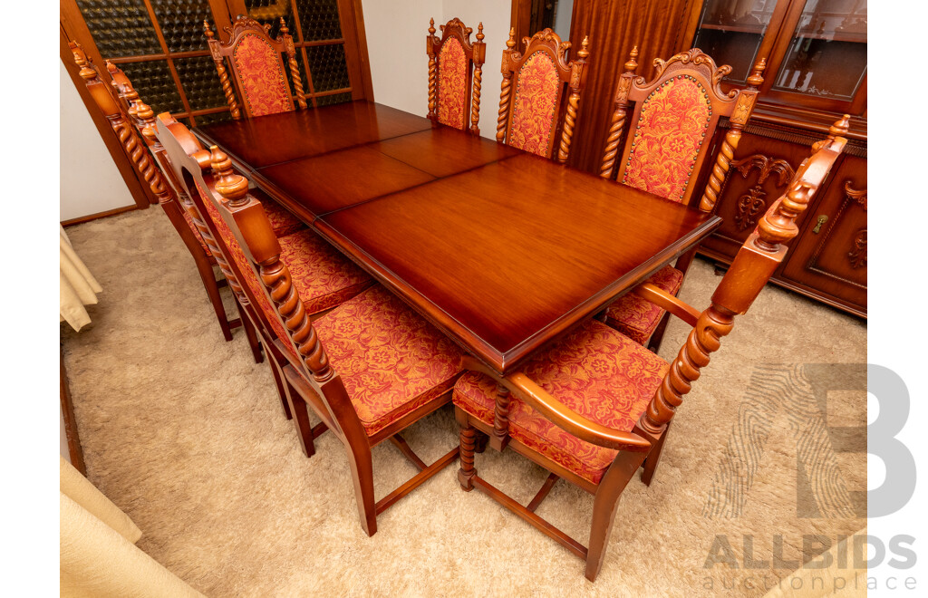 Extendible Dining Table with 8 Fabric Embroidered Chairs