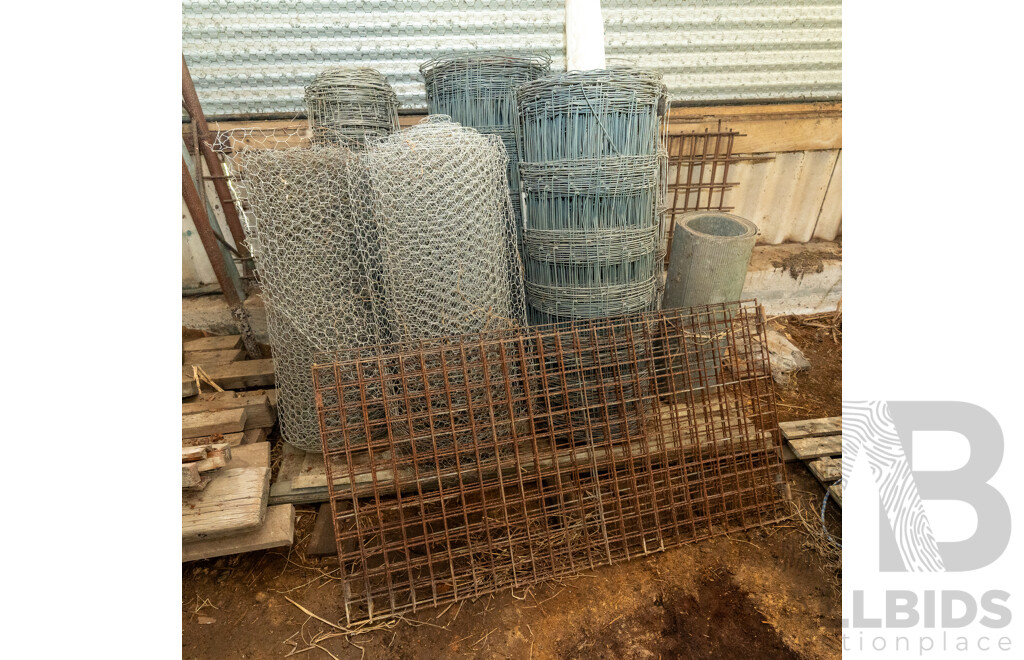 Assorted Job Lot - Chicken Wire, Wire Rolls and Star Pickets ETC