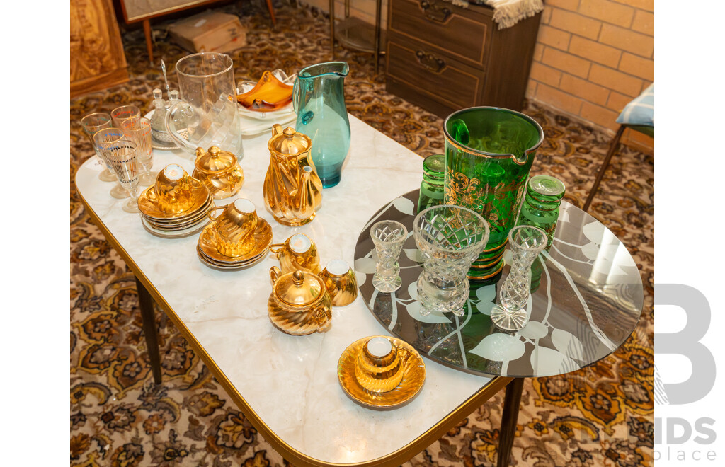 Assorted Job Lot - Crockery, Glassware, Ashtrays and 2 Tables ETC