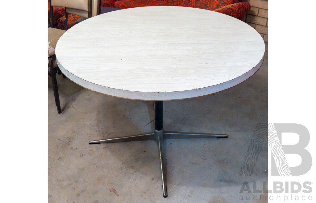 Retro Veneer Round Pedestal Table & Quantity of 3 Mix Matched Stools ETC