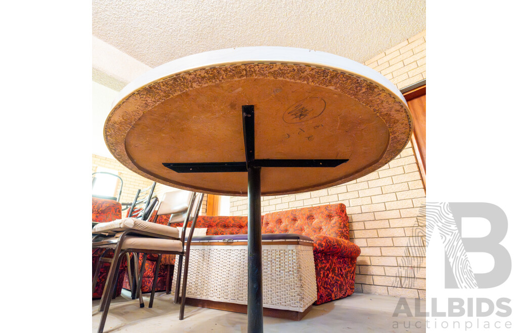 Retro Veneer Round Pedestal Table & Quantity of 3 Mix Matched Stools ETC