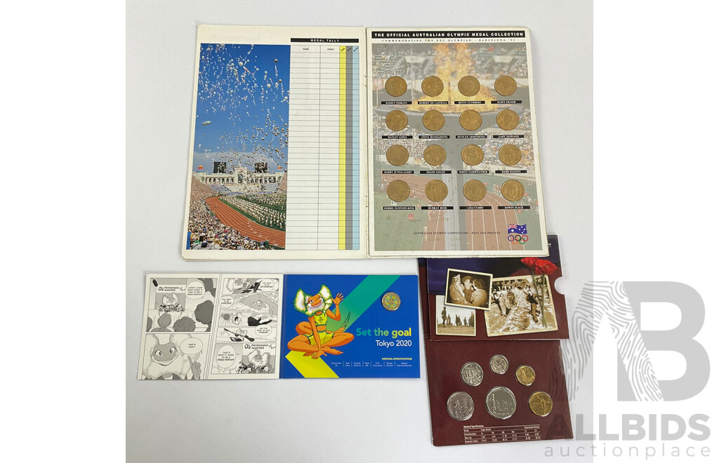 Australian 2005 UNC Coin Set, 2020 Two Dollar Coin - Paralympics, 1992 Olympic Gold Olympic Medal Collection