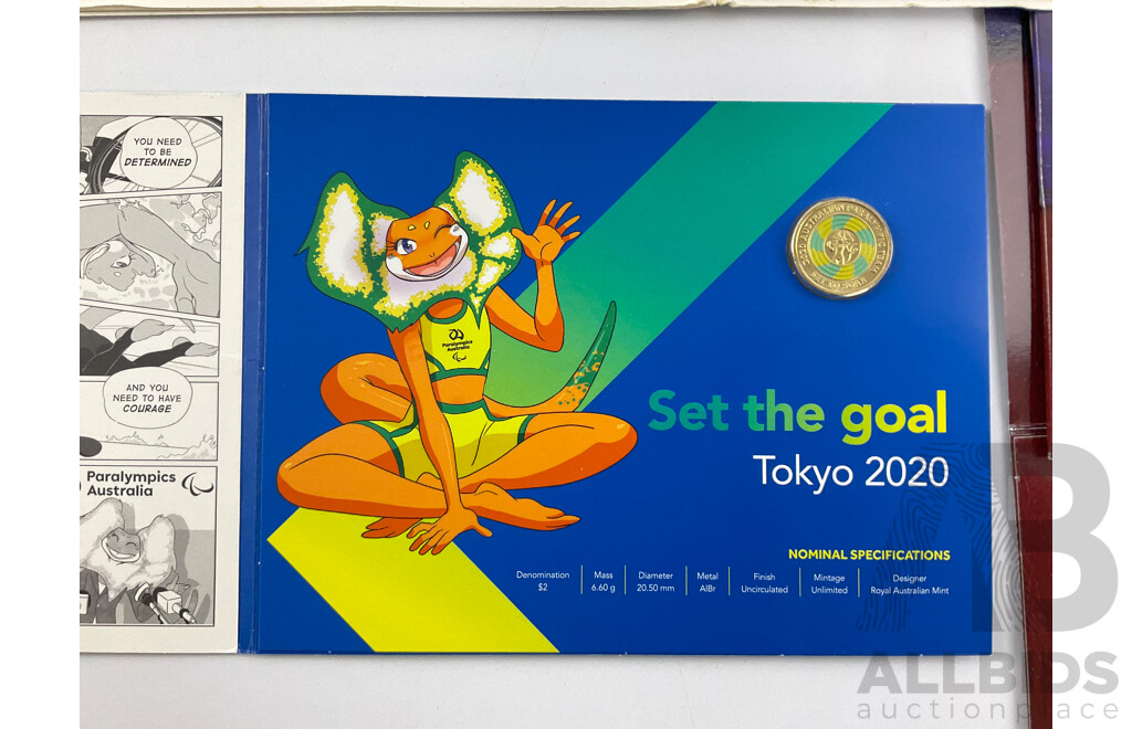 Australian 2005 UNC Coin Set, 2020 Two Dollar Coin - Paralympics, 1992 Olympic Gold Olympic Medal Collection