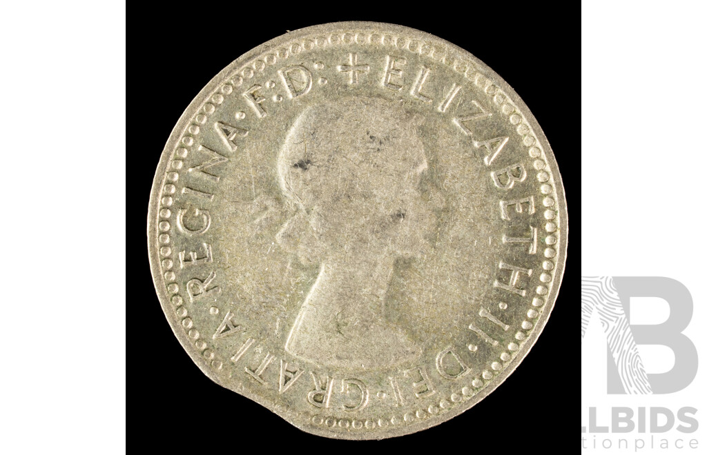Australian 1957 Silver Sixpence Error Coin, Clipped Planchet .500