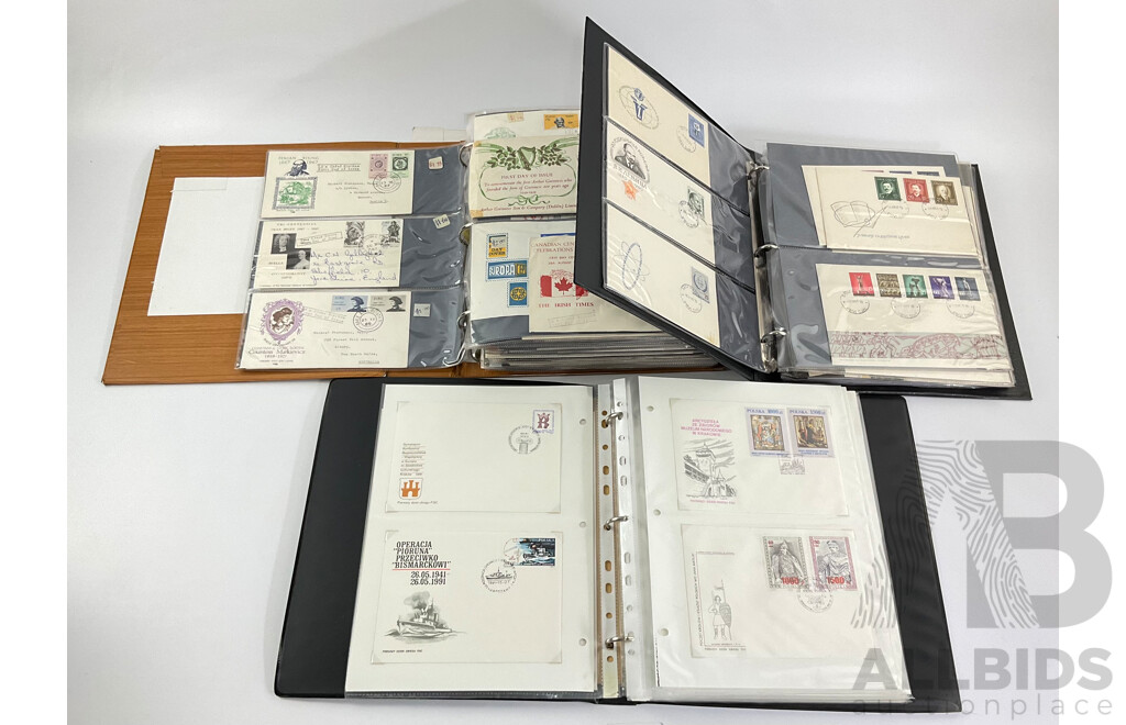 Three Albums of Vintage International First Day Covers Including United Nations, USA, Ireland, Yugoslavia, Poland, Examples Spanning 1940's to 1990's