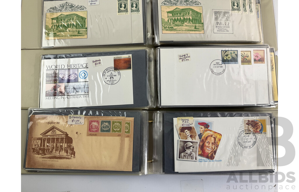 Four Alums of Australian First Day Covers and Pre-Stamped Envelopes, Examples Spanning 1980, 1981, 1982, 1983