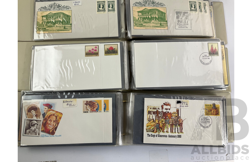 Four Alums of Australian First Day Covers and Pre-Stamped Envelopes, Examples Spanning 1980, 1981, 1982, 1983