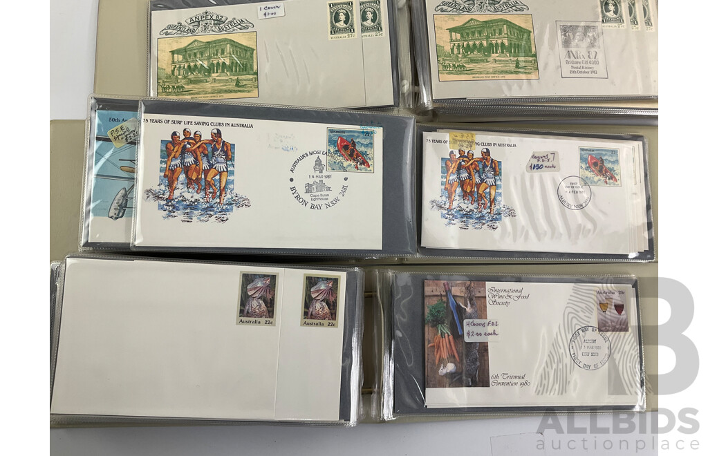 Four Alums of Australian First Day Covers and Pre-Stamped Envelopes, Examples Spanning 1980, 1981, 1982, 1983