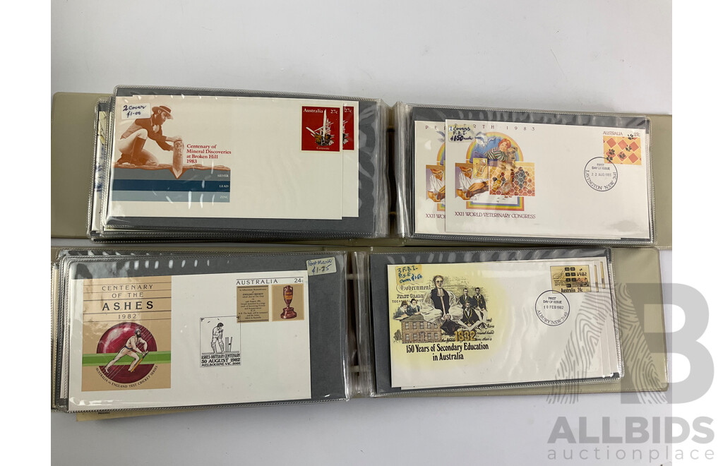 Four Alums of Australian First Day Covers and Pre-Stamped Envelopes, Examples Spanning 1980, 1981, 1982, 1983