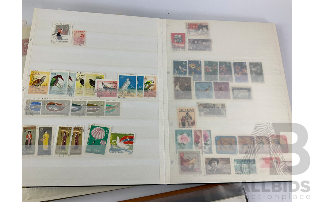 Collection of Vintage International Stamps Including Peru, Honduras, Venezuela, Colombia, Guatamala, Brazil, Mexico, Paraguay, Costa Rica, Vietnam, Laos, Russia