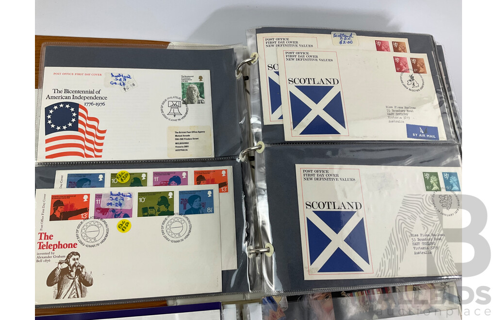 Two Albums of United Kingdom First Day Covers, Examples Spanning 1937 to 1976 with 1990’s Year Packs