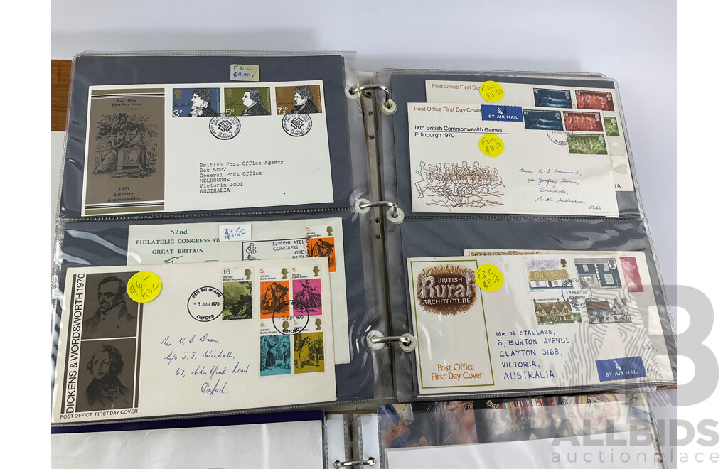 Two Albums of United Kingdom First Day Covers, Examples Spanning 1937 to 1976 with 1990’s Year Packs