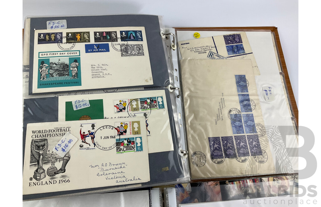 Two Albums of United Kingdom First Day Covers, Examples Spanning 1937 to 1976 with 1990’s Year Packs