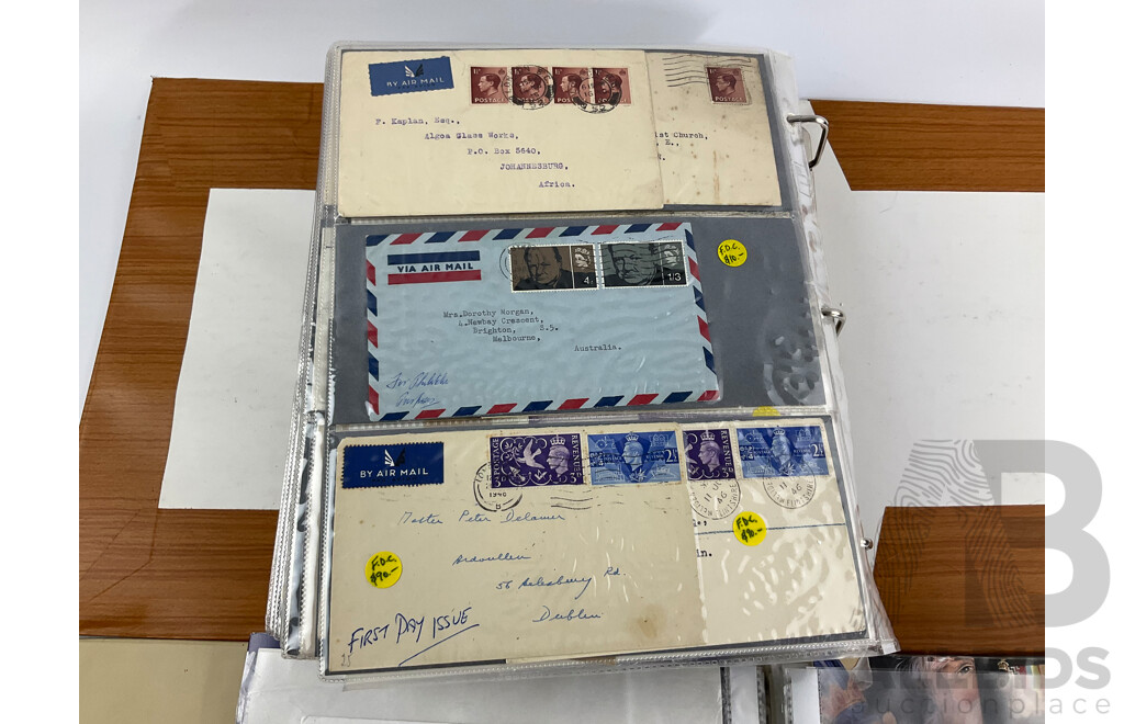 Two Albums of United Kingdom First Day Covers, Examples Spanning 1937 to 1976 with 1990’s Year Packs