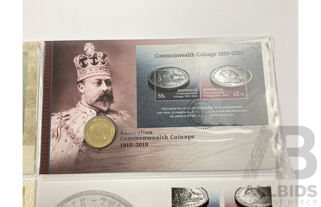 Australian 2013 Holey Dollar and Dump and 2010 Commonwealth Coinage PNC's with Matching First Day Covers