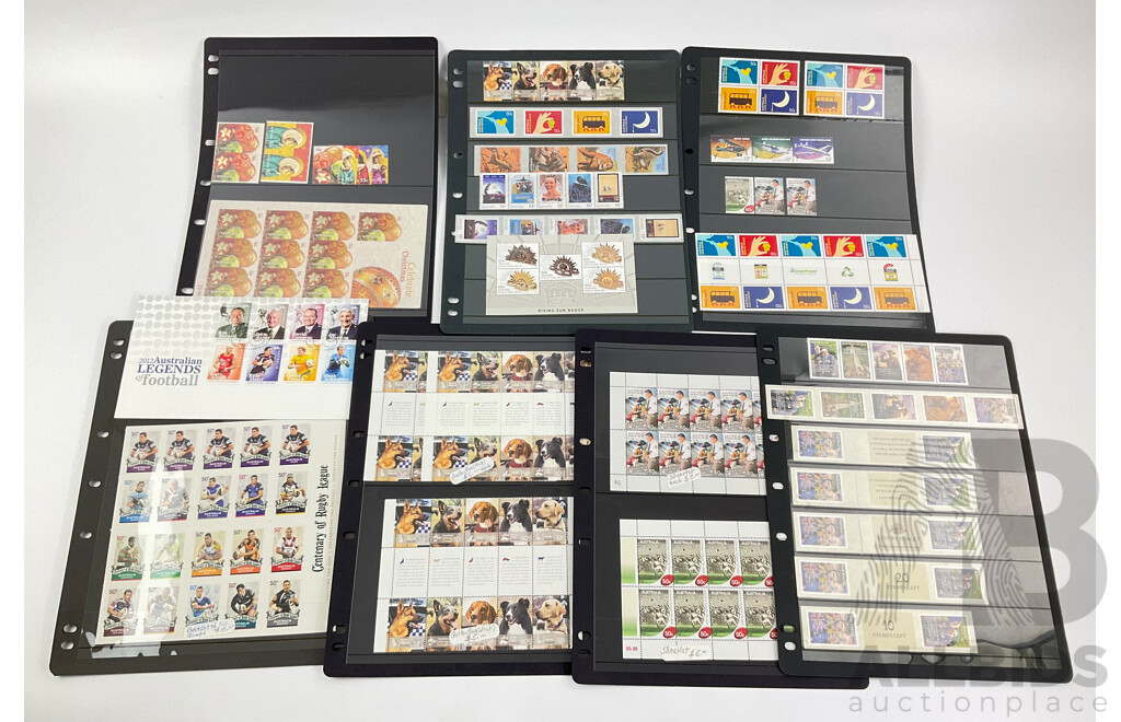 Australian Mint Stamp Blocks, Strips and Mini Sheets Including Quaratine Matters, Lest We Forget, Christmas, Green Power, Dogs - Face Value Over $70