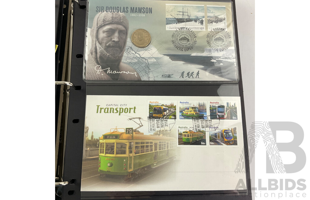 Album of Australian PNCs, Mint Stamp, Blocks Mini Sheets and First Day Covers Including Trans Australian Railway, Royal Christening/Wedding, Sir Douglas Mawson, National Service, Australia Remembers and More