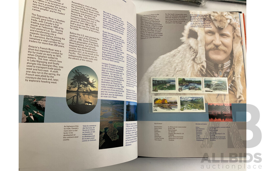 Five Canadian Souvenir Stamp Collection Albums, Consecutive Years 1990 to 1994