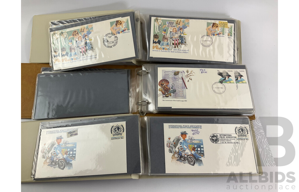 Three Albums of Australian First Day Covers and Prepaid Envelopes Including Years 1984, 1985, 1986