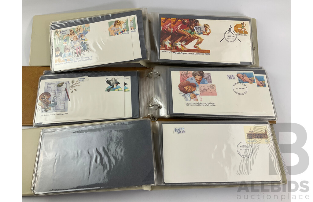 Three Albums of Australian First Day Covers and Prepaid Envelopes Including Years 1984, 1985, 1986