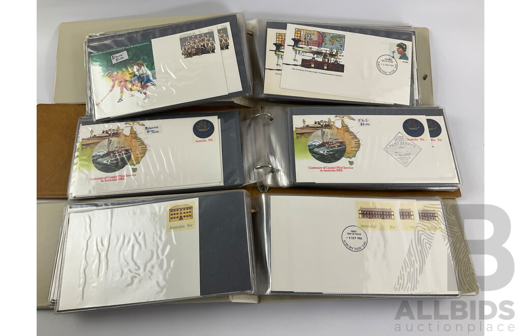 Three Albums of Australian First Day Covers and Prepaid Envelopes Including Years 1984, 1985, 1986