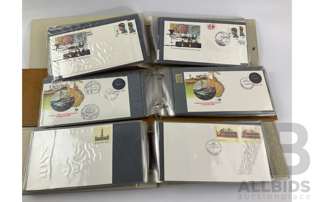 Three Albums of Australian First Day Covers and Prepaid Envelopes Including Years 1984, 1985, 1986