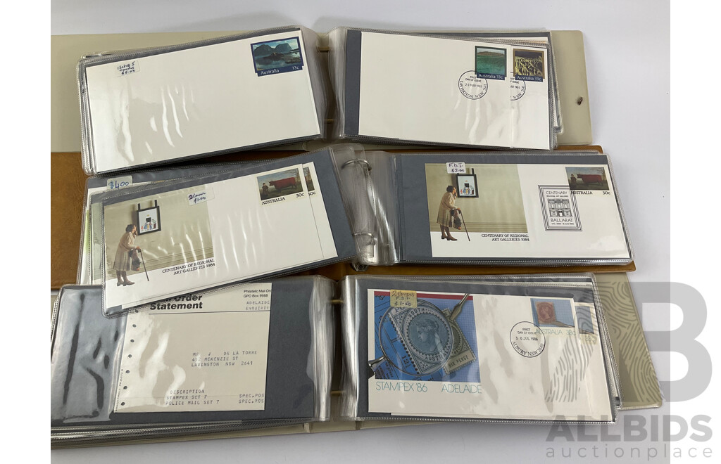 Three Albums of Australian First Day Covers and Prepaid Envelopes Including Years 1984, 1985, 1986