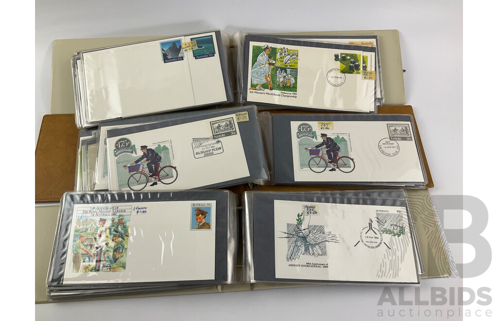 Three Albums of Australian First Day Covers and Prepaid Envelopes Including Years 1984, 1985, 1986