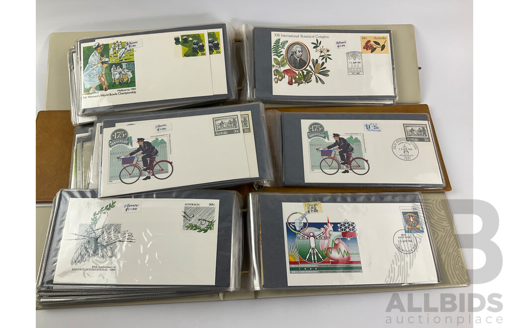 Three Albums of Australian First Day Covers and Prepaid Envelopes Including Years 1984, 1985, 1986
