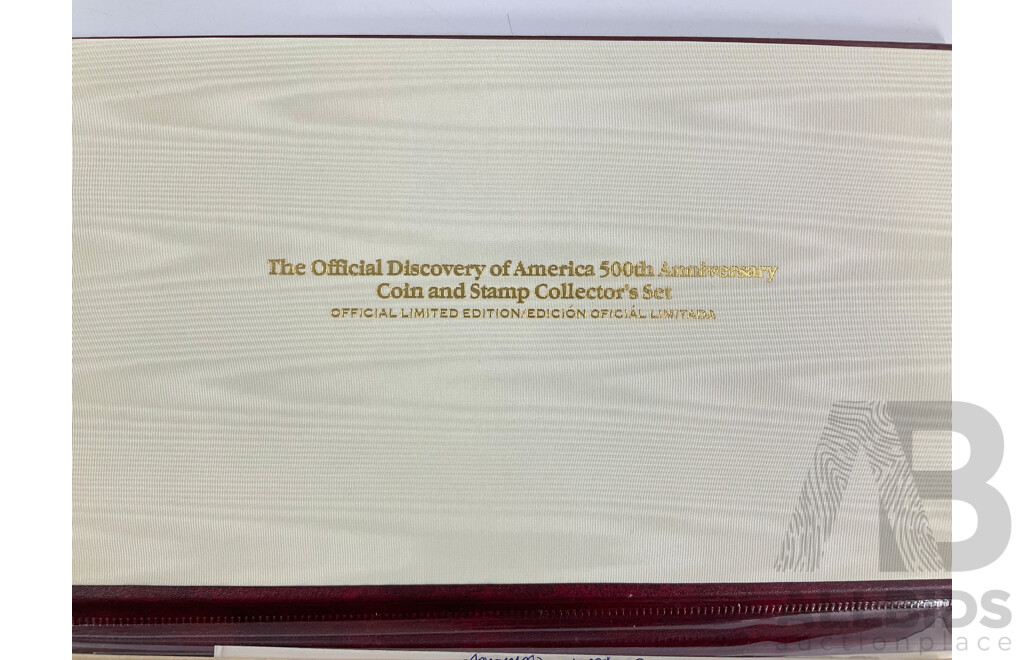 USA Franklin Mint 1992 Official Discovery of America 500th Anniversary Limited Edition Coin and Stamp Pack