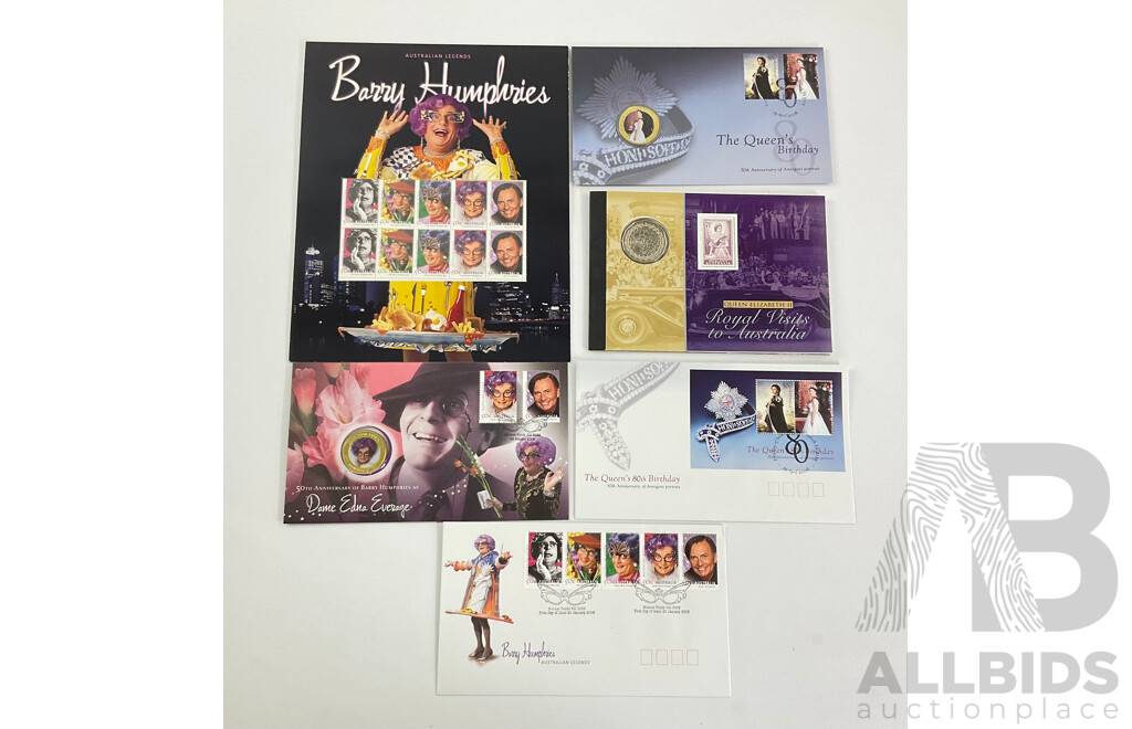 Australian 2006 PNCs, First Day Covers and Mini Sheets Including Barry Humphries and QE2
