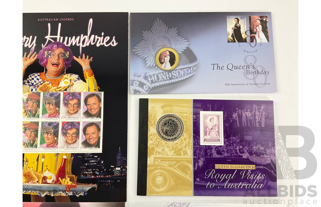 Australian 2006 PNCs, First Day Covers and Mini Sheets Including Barry Humphries and QE2
