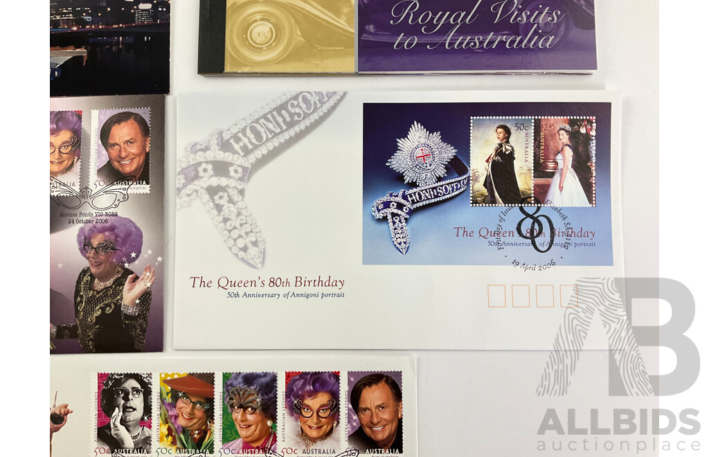 Australian 2006 PNCs, First Day Covers and Mini Sheets Including Barry Humphries and QE2