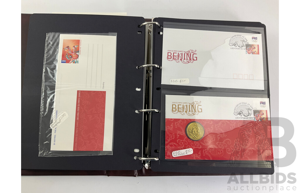 Album of Australian 2008 PNCs and Fist Day Covers Including Mega Fauna, 100 Years of Quarantine, Beijing Olympic Games, Centenary of Rugby League, Remembrance, World Youth Day Sydney, Centenary of Scouting, Year of the Rat