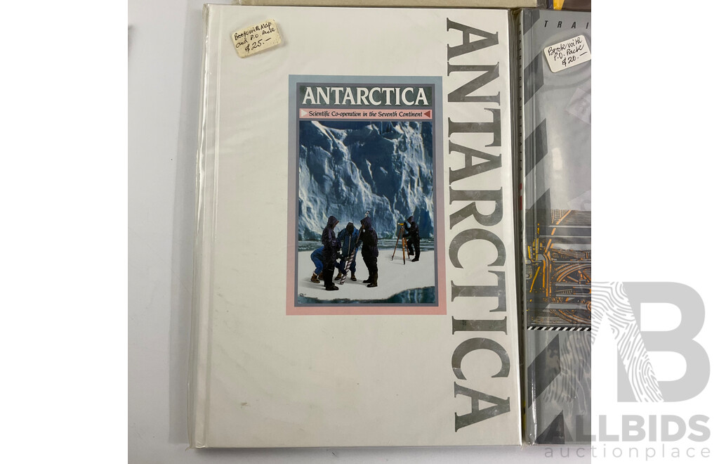 Australian Stamp Presentation Books Including War and Peace, Gaining Ground, Antarctica, White Ensign, Mission to Planet Earth, Trains of Australia, the ANZAC Tradition