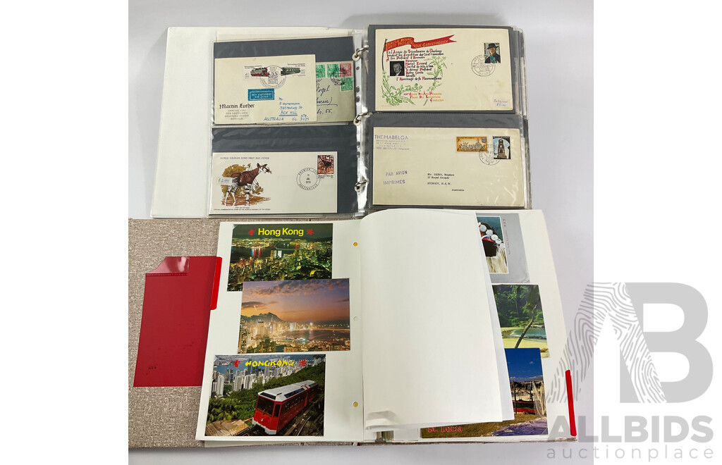 Two Albums of International First Day Covers and Post Cards Including Bahrain, Denmark, Indonesia, Philippines, Budapest, Korea, France, England, Ireland, Germany, Hong Kong
