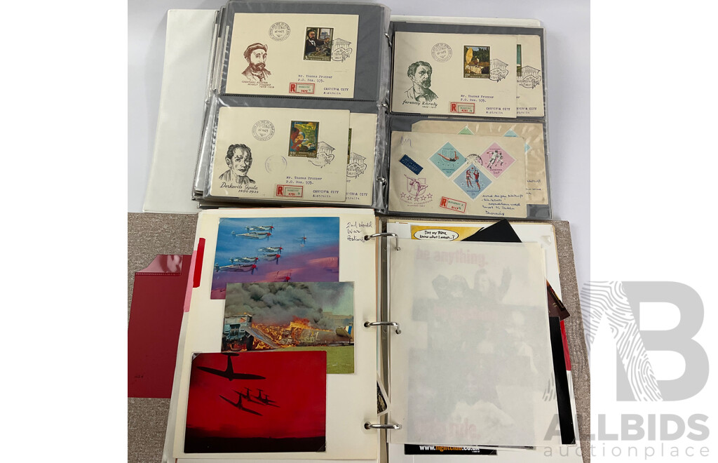 Two Albums of International First Day Covers and Post Cards Including Bahrain, Denmark, Indonesia, Philippines, Budapest, Korea, France, England, Ireland, Germany, Hong Kong