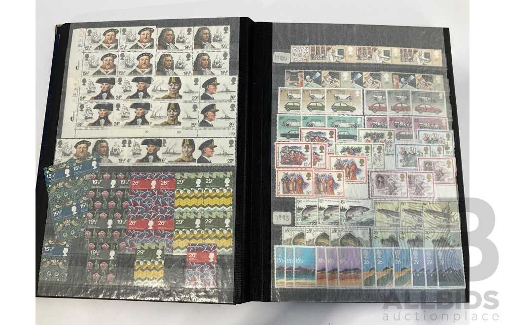Album of United Kingdom Mint Stamps, Blocks, Strips and Mini Sheets, Examples Spanning 1979 to 1993