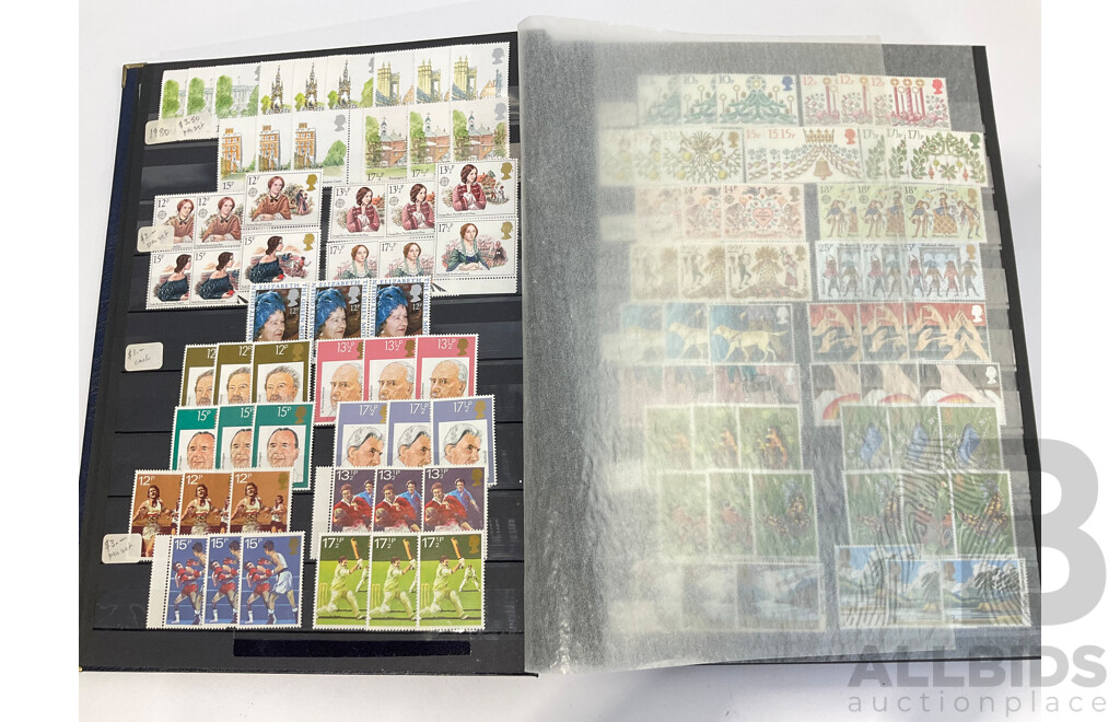 Album of United Kingdom Mint Stamps, Blocks, Strips and Mini Sheets, Examples Spanning 1979 to 1993