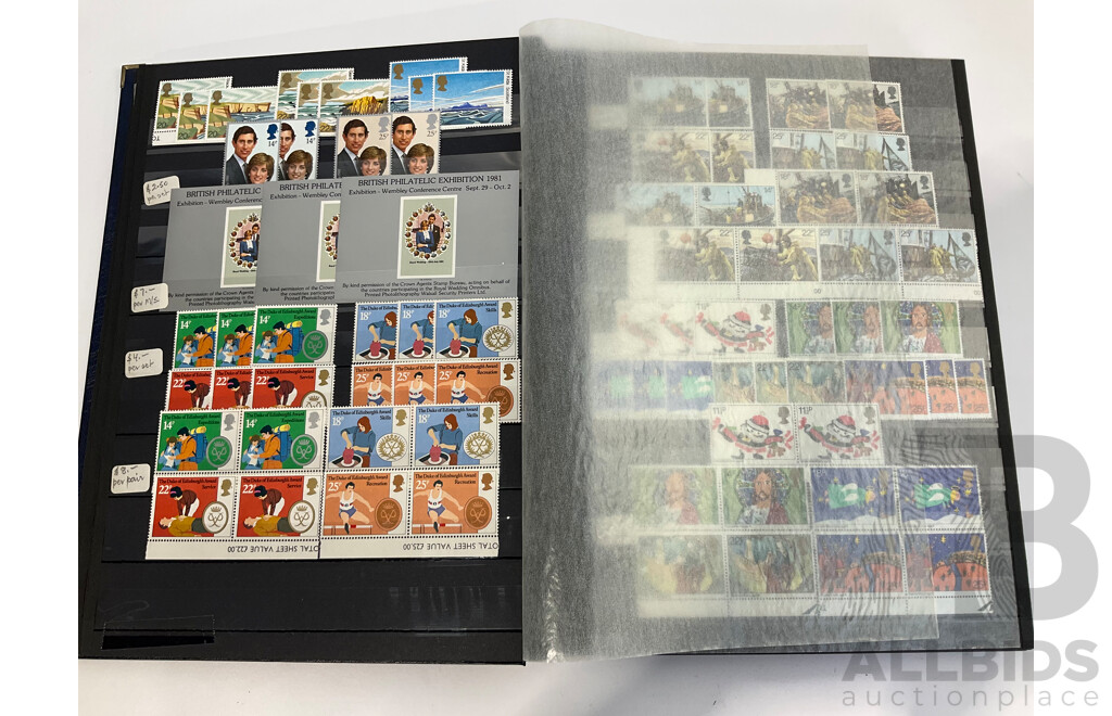 Album of United Kingdom Mint Stamps, Blocks, Strips and Mini Sheets, Examples Spanning 1979 to 1993